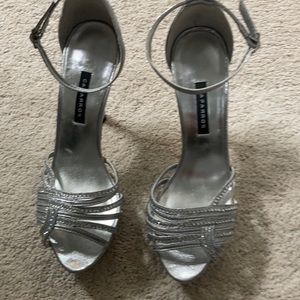 Silver and rhinestone heels